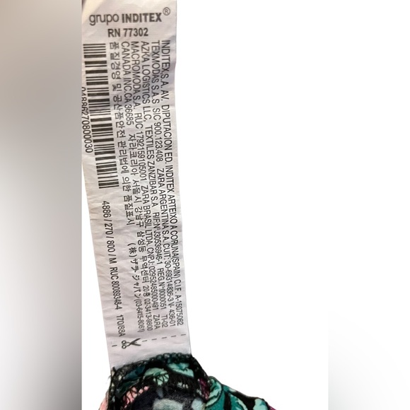 Zara Black Pink Floral Puff Long Sleeve Mini Bodycon High Waist Dress Medium - Picture 8 of 8